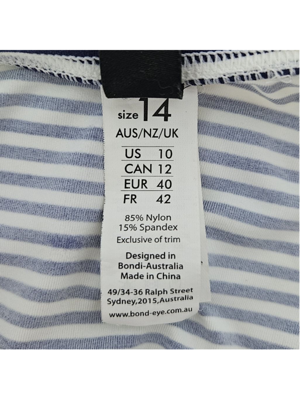 Bond-Eye Australia Striped Mini Dress Size 10 White Navy Built in Bra - Picture 5 of 11